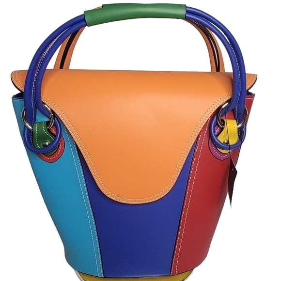 Silvano Borgatti Leather Color Block Handbag NWT - Picture 1 of 14